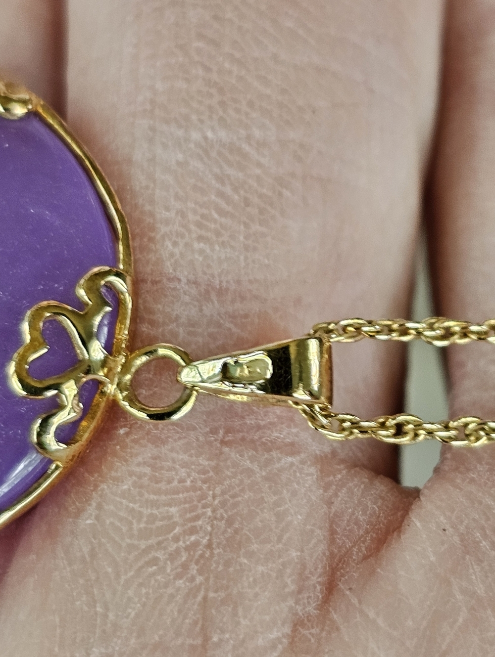 Good Fortune Genuine Purple Jade Donut Pendant Necklace 18k Vermeil 20" - Picture 5 of 5